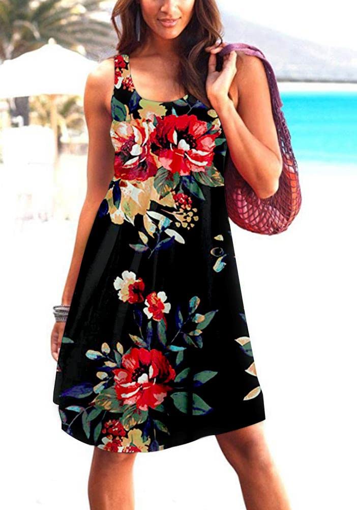 Camisunny Women's Casual Loose Tank Dress - Sleeveless Beach Vacation Sundress with U-Neck & Pleated Swing Design | Soft Comfortable Fabric for Summer, Travel, and Outdoor Activities
