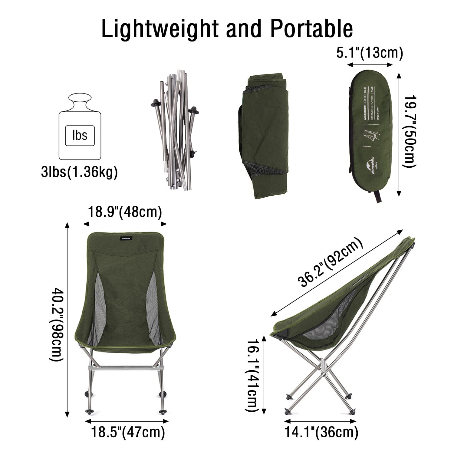 Naturehike Portable Moon Folding Camping Chair - Ultralight Compact Heavy Duty Outdoor Chair for Adults - Perfect for Hiking, Backpacking, Beach, Picnic, Fishing, Festival & Travel - Ideal for Camping, Backyard, BBQ and Outdoor Adventures