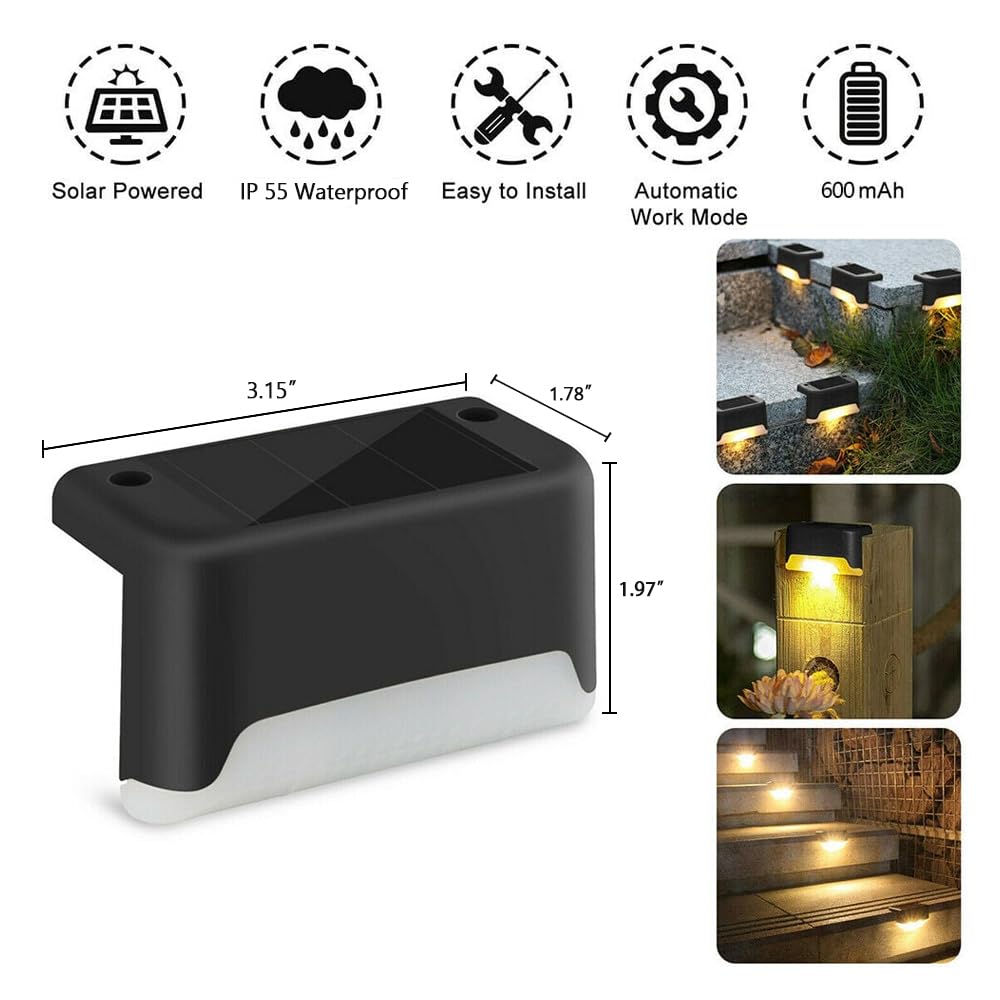 8 Pack Outdoor Solar LED Deck & Fence Lights - Waterproof Garden Pathway Lighting for Patio, Porch, Stairs, Yard, Driveway | Cool White Solar Powered Step Lights for Nighttime Safety & Landscape Decoration
