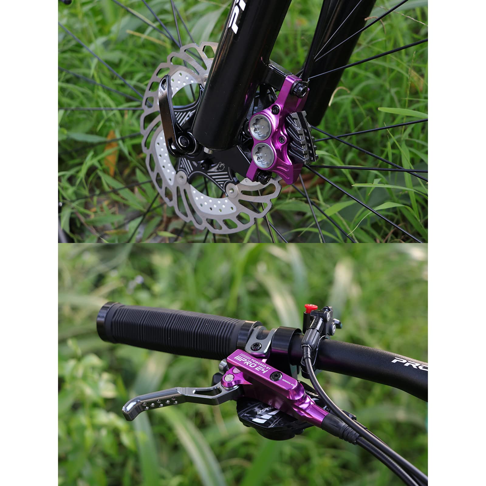 Upgraded E4 MTB 4-Piston Hydraulic Disc Brake Set with Cooling Metal Pads - Front & Rear Pre-Bled for Mountain Bike | Perfect for Downhill, Trail Riding & Off-Road Cycling
