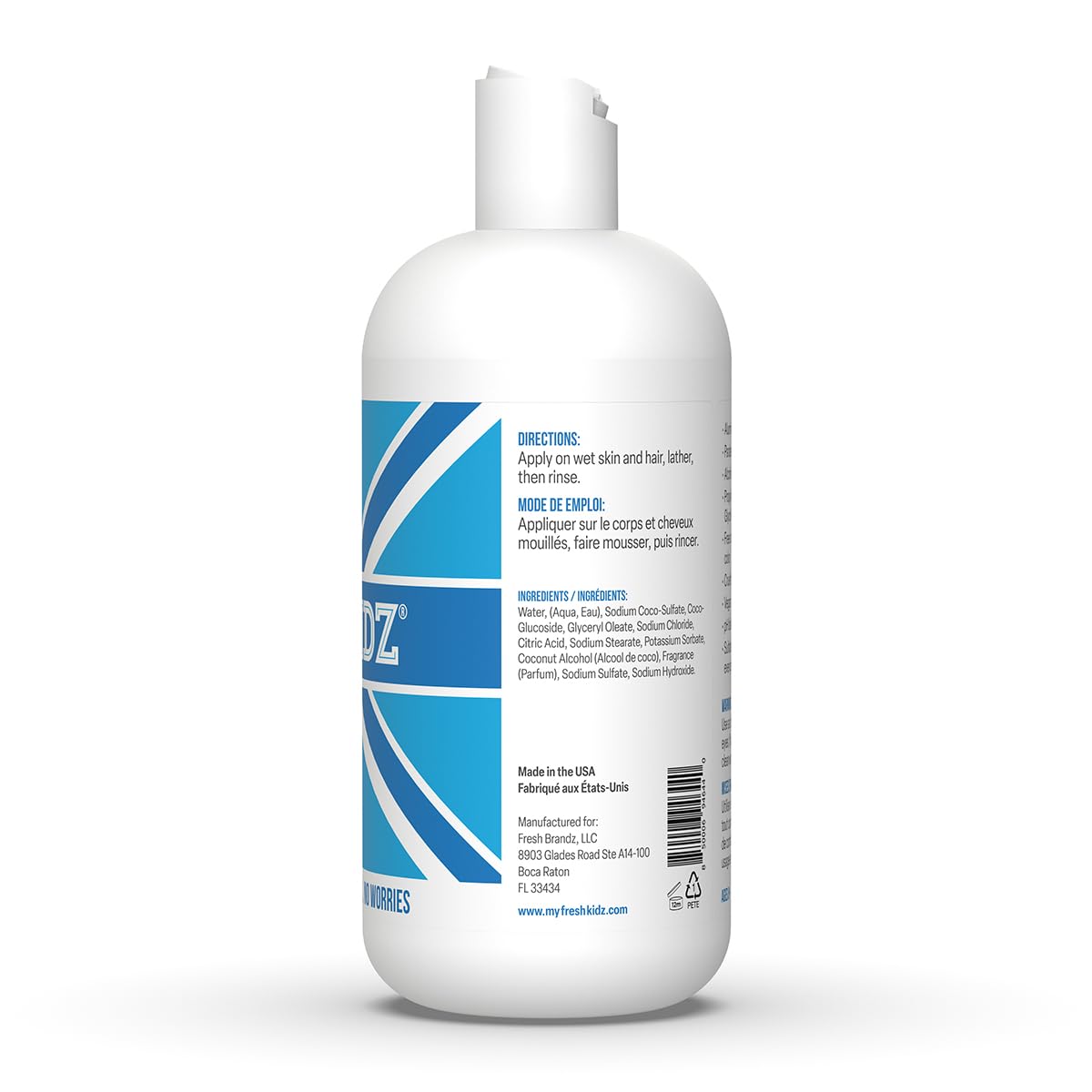 Fresh Kidz Hair & Body Wash for Kids & Teens - Gentle Sulfate-Free Cleanser for Sensitive Skin - Boys Blue Scent, 16.9 Fl Oz - Perfect for Daily Bath & Shower Routine