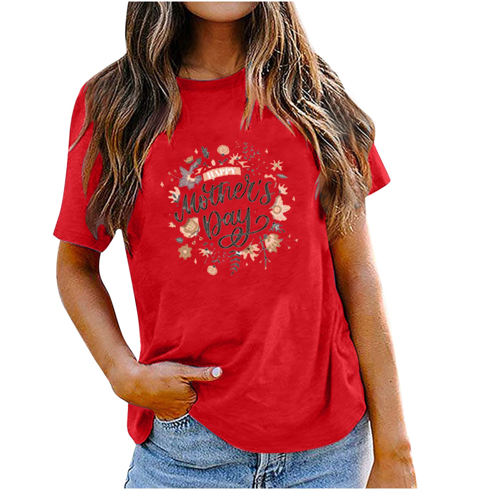 Happy Mother's Day T-Shirts for Women - Short Sleeve Round Neck Casual Letter Print Blouse | Comfortable Cotton Tee for Gifts, Parties & Daily Wear
