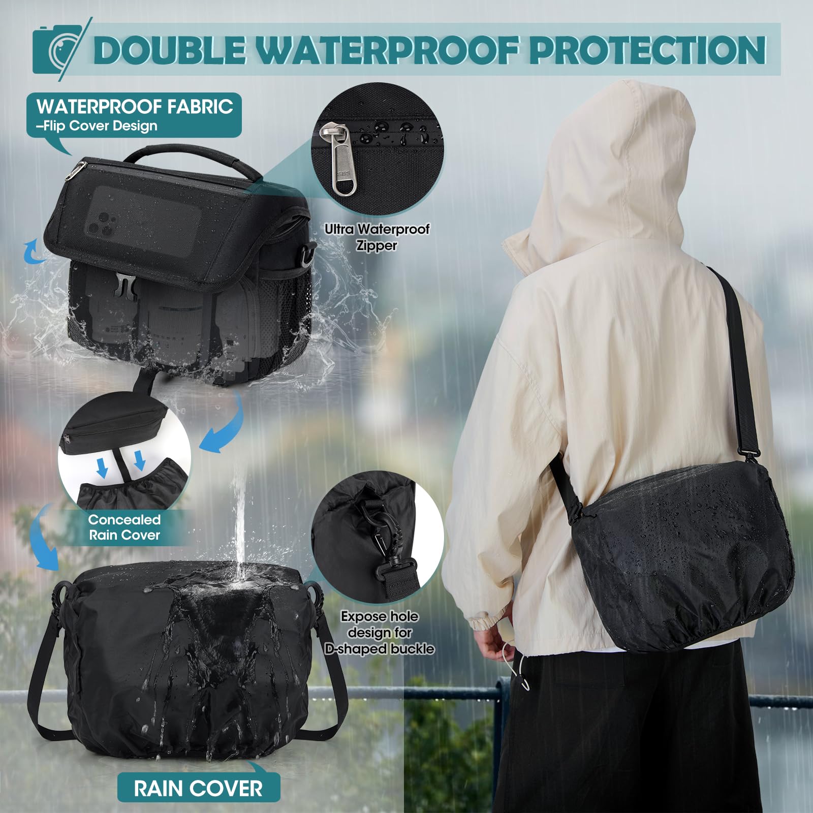 Waterproof DSLR/SLR/Mirrorless Camera Sling Bag with Tripod Holder & Rain Cover - Crossbody Camera Case for Canon Nikon Sony Fuji - Perfect for Outdoor Photography Travel & Hiking (Black)