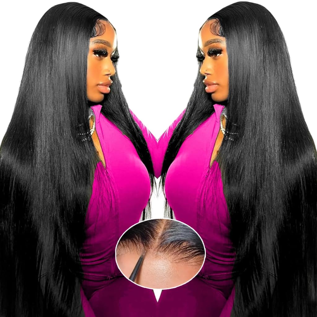 ALI PANDA 210% Density 6x4 Wear and Go Glueless Human Hair Wigs - Pre Plucked HD Straight Lace Closure Wig with Bleached Knots & Middle Part (26 Inch) for Black Women | Perfect for Daily Wear, Parties & Special Occasions