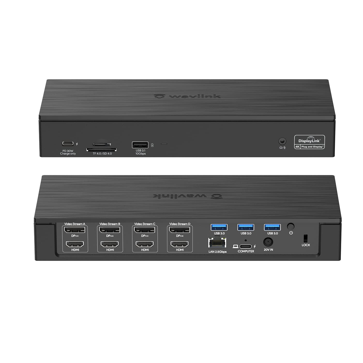 WAVLINK Quad 4K@60Hz USB C Docking Station with 100W PD Charging - Thunderbolt 3/4 & USB-C Compatible for Mac & Windows - 4 HDMI, 4 DisplayPort, SD 4.0 Card Reader, 2.5G Ethernet - Perfect for Home Office & Multi-Monitor Workstations