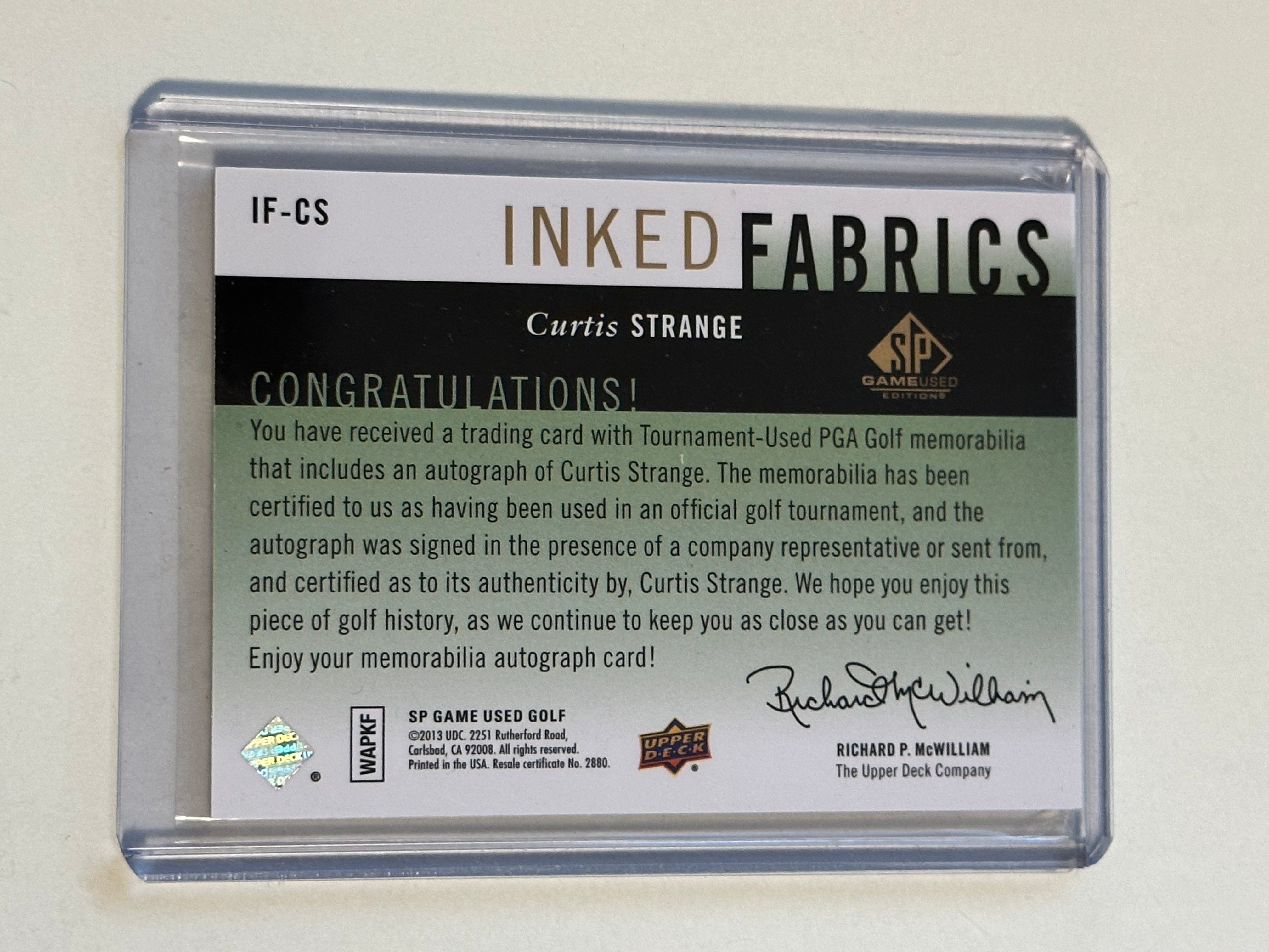Rare Curtis Strange PGA Golf Upper Deck Autograph Fabric Insert Numbered Card - Collectible Memorabilia for Golf Fans & Sports Card Enthusiasts