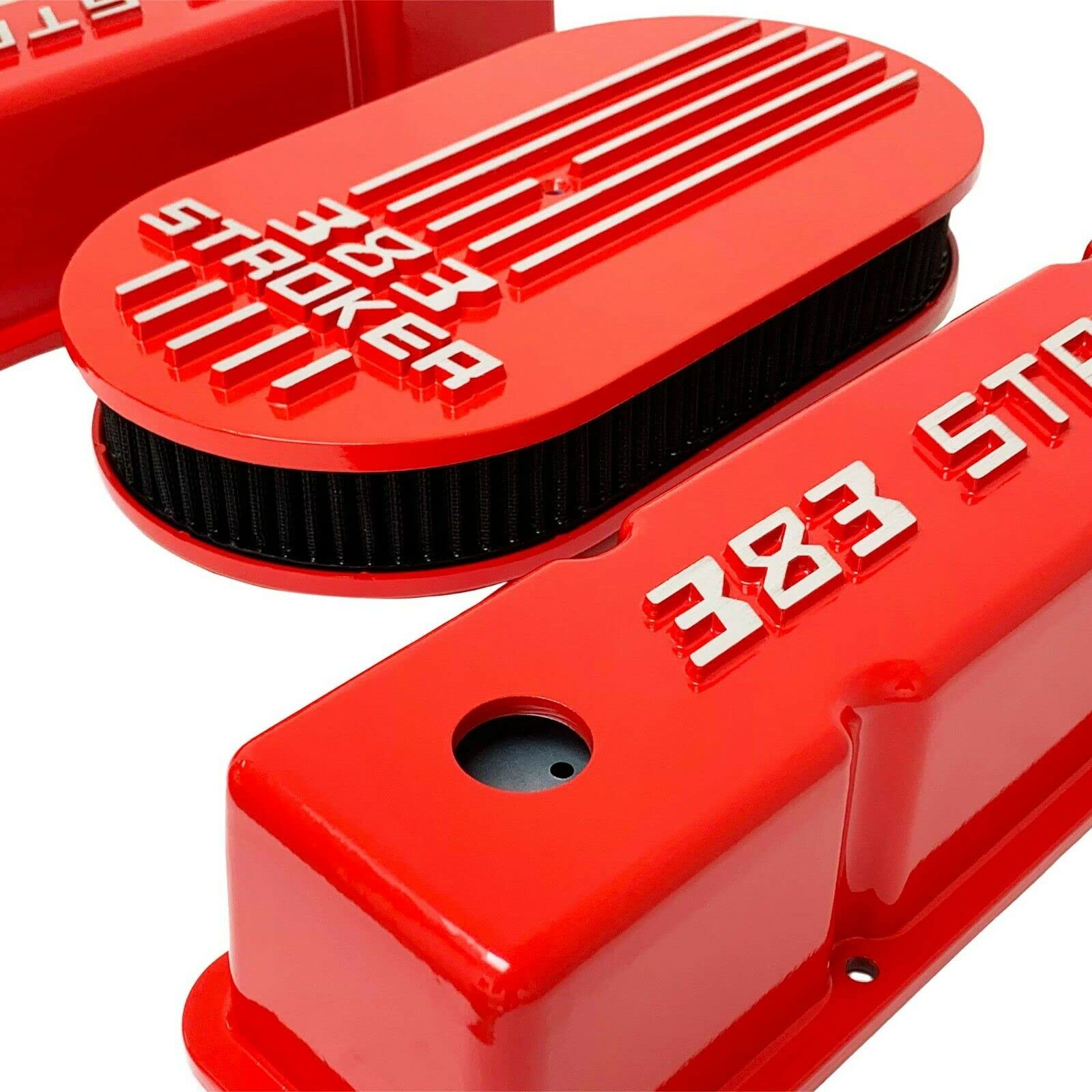 Ansen USA 383 STROKER Valve Covers & Air Cleaner Kit in Red - High Performance Engine Upgrade for Classic Cars & Hot Rods - Perfect for Car Shows, Restoration Projects & Racing Enthusiasts