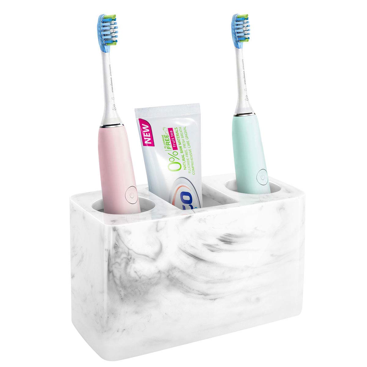 Luxspire Electric Toothbrush Holder with 3 Slots - Large Marble Toothbrush & Toothpaste Stand - Resin Bathroom Organizer for Vanity Counter & Sink - Ink White - Perfect for Modern Bathrooms & Spa-Style Decor