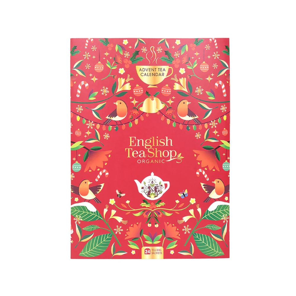 English Tea Shop Advent Calendar - 24 Red Sachet Book Tea Bags for Holiday Countdown & Christmas Gifts