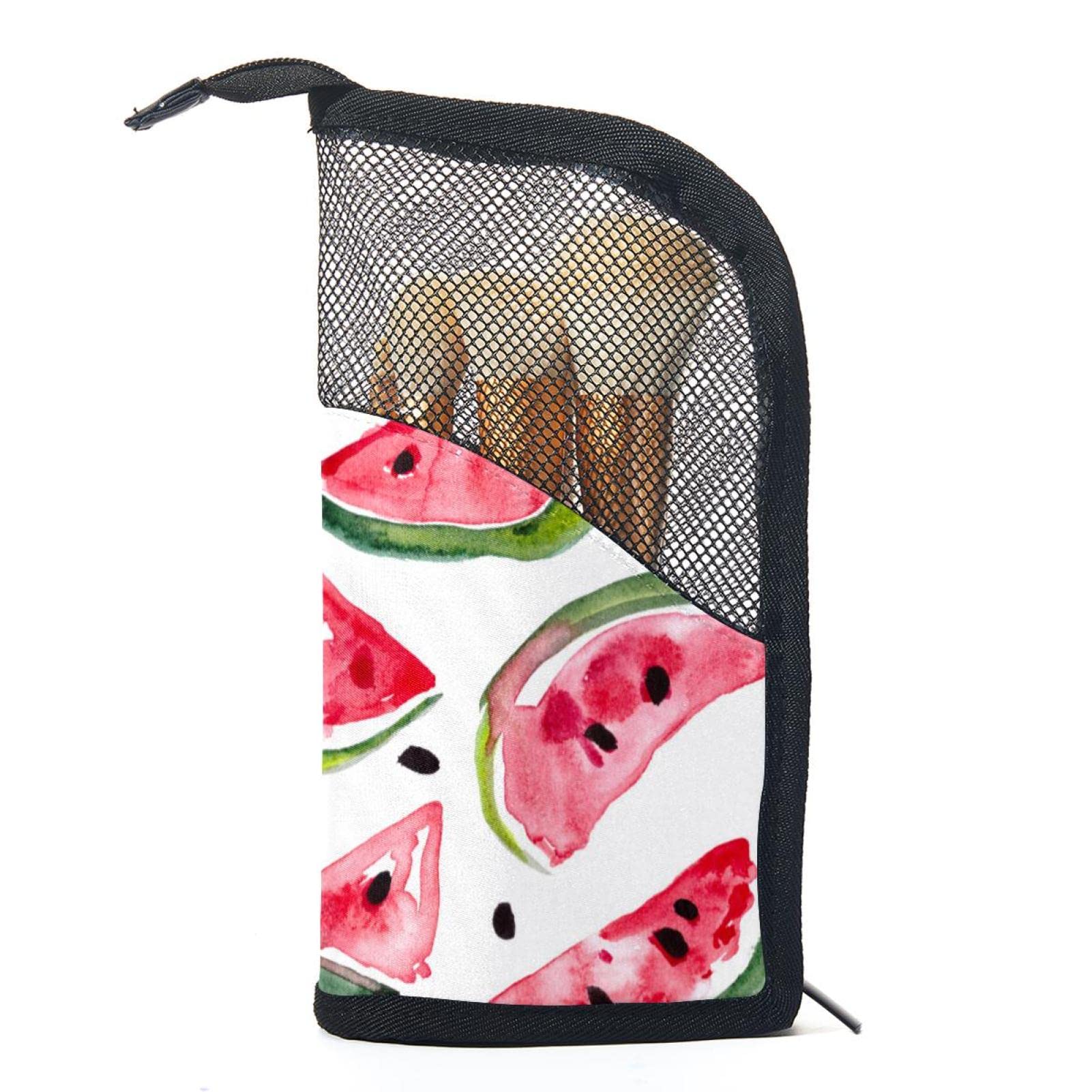 Watercolor Watermelon Makeup Brush Organizer Bag with 12 Brushes - Portable Cosmetic Brush Holder Case for Travel, Home & Professional Makeup Artist Kit