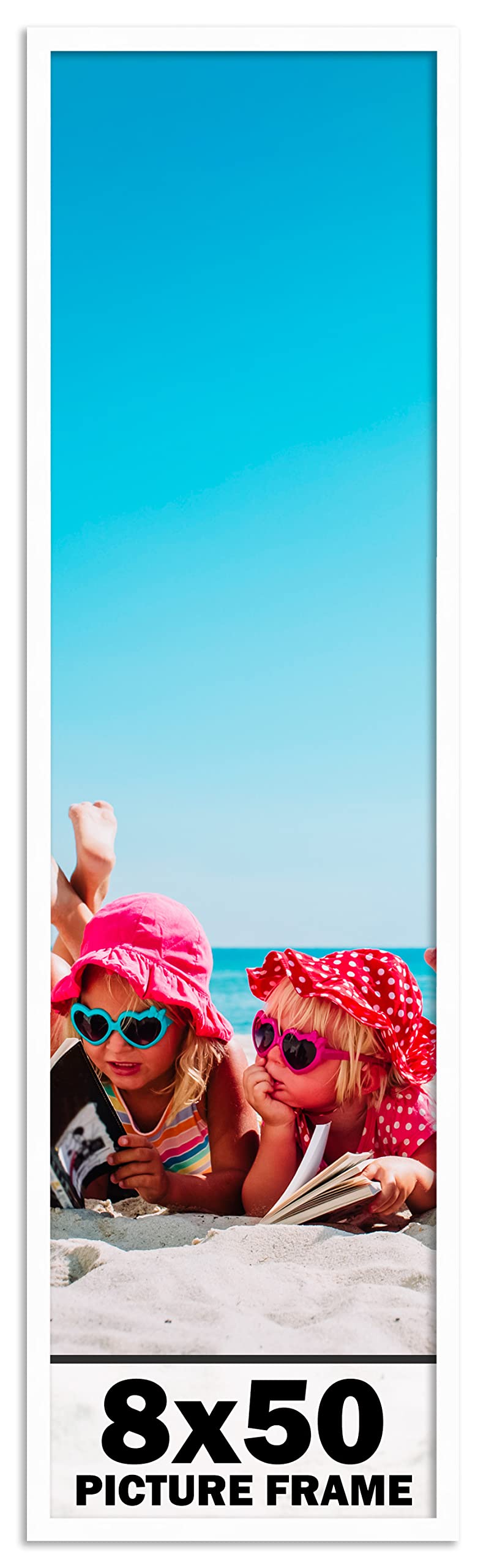 8x50 Inches White Wood Picture Frame - Perfect for Displaying Artwork, Photos, and Posters in Living Rooms, Galleries, and Offices