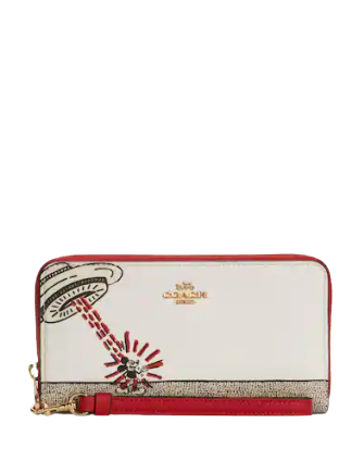 Coach Disney Mickey Mouse X Keith Haring Long Zip Around Wallet for Women - Stylish Leather Bifold Wallet with Mickey Mouse Print - Perfect for Everyday Use, Travel & Gift Giving