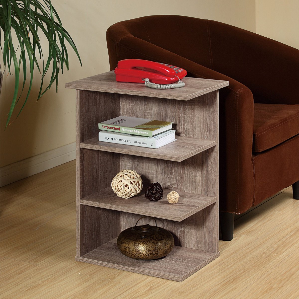 Rustic Grey Oak Magazine Rack End Table - Classic Side Table for Living Room, Bedroom, or Reading Nook - Holds Books, Newspapers & Coffee - Small Space Furniture - HomeConcept 11451RG - Perfect for Cozy Corners & Modern Farmhouse Decor