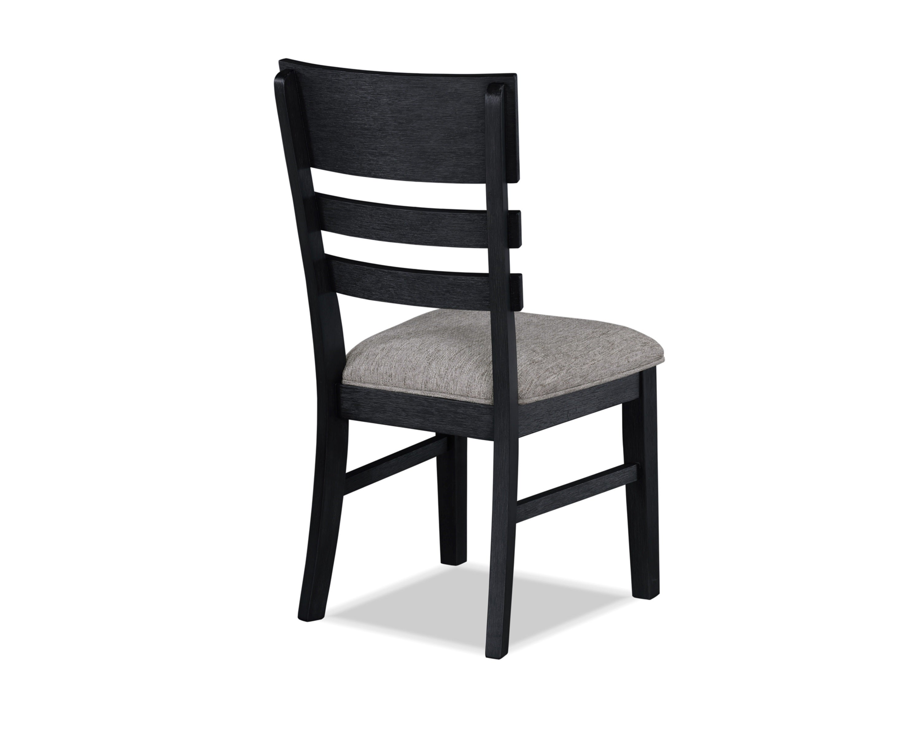 2-Piece Black Finish Side Chairs with Gray Fabric Upholstered Seat - Ladder Back Contemporary Transitional Style Wooden Dining Chairs for Kitchen, Breakfast Nook & Small Space Dining