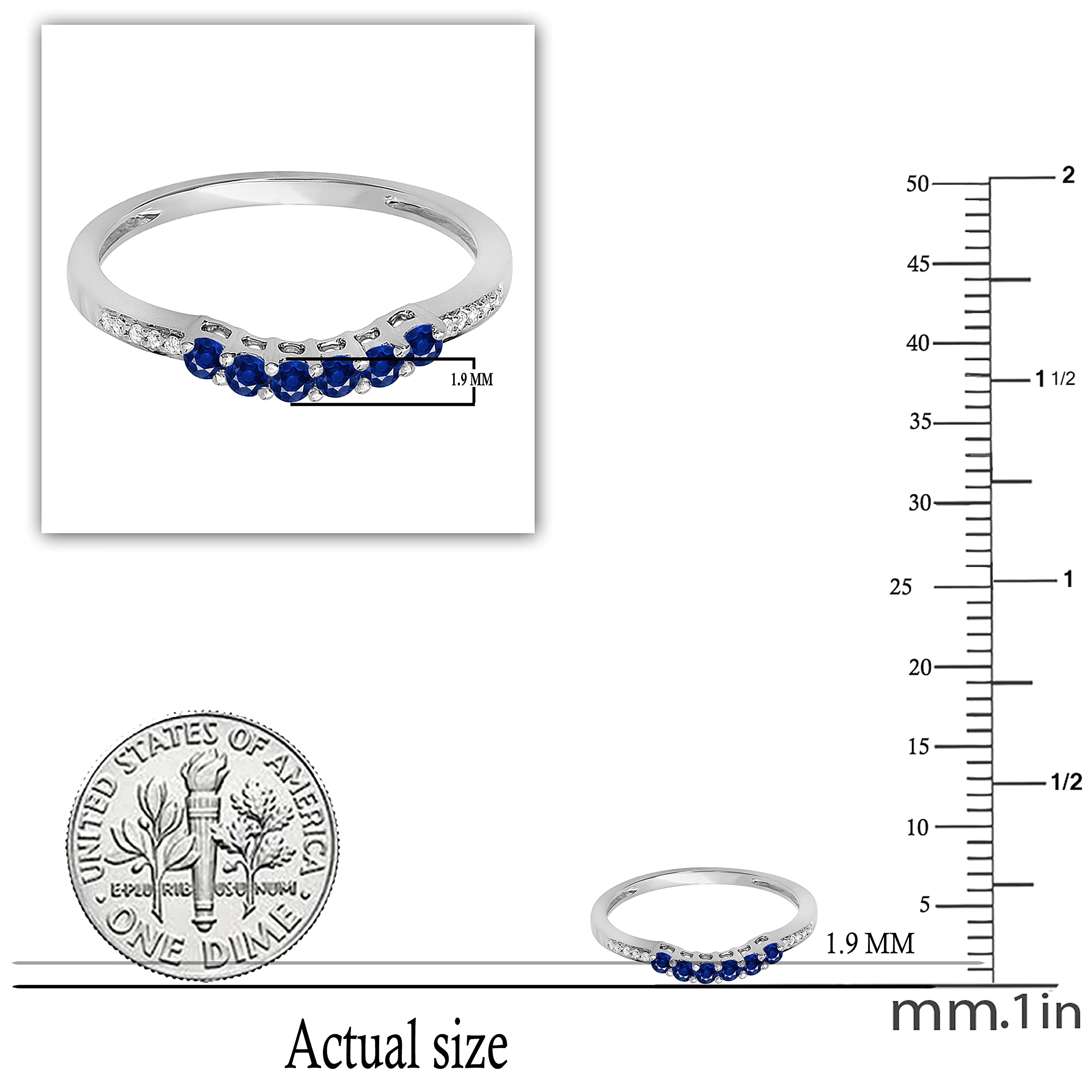 14K Solid Gold Round Blue Sapphire & White Diamond Wedding Stackable Band Guard Ring - Elegant Bridal Jewelry for Engagement, Anniversary & Special Occasions