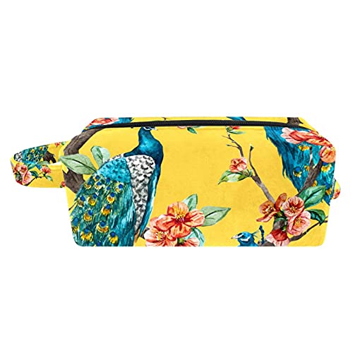 Peacock Tree Cherry Blossom Makeup Bag - Waterproof Travel Cosmetic Organizer with Zipper & Handle for Women | Perfect for Gym, Vacation & Daily Essentials Storage