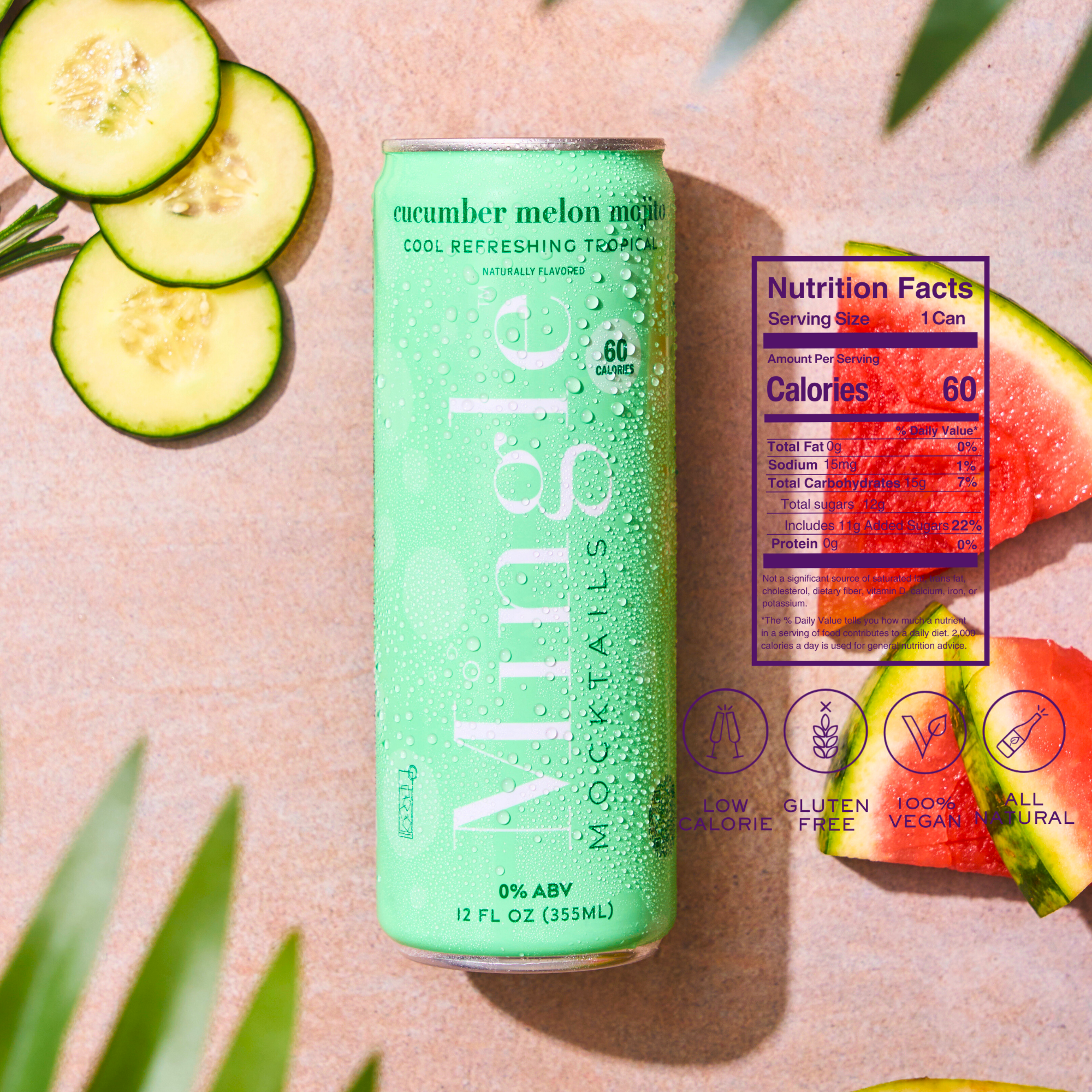 Mingle Mocktails Cucumber Melon Mojito Non-Alcoholic Drink Mix - 24 Pack (6x4 12oz Cartons) - Refreshing Summer Beverage for Parties, BBQs & Poolside Relaxation