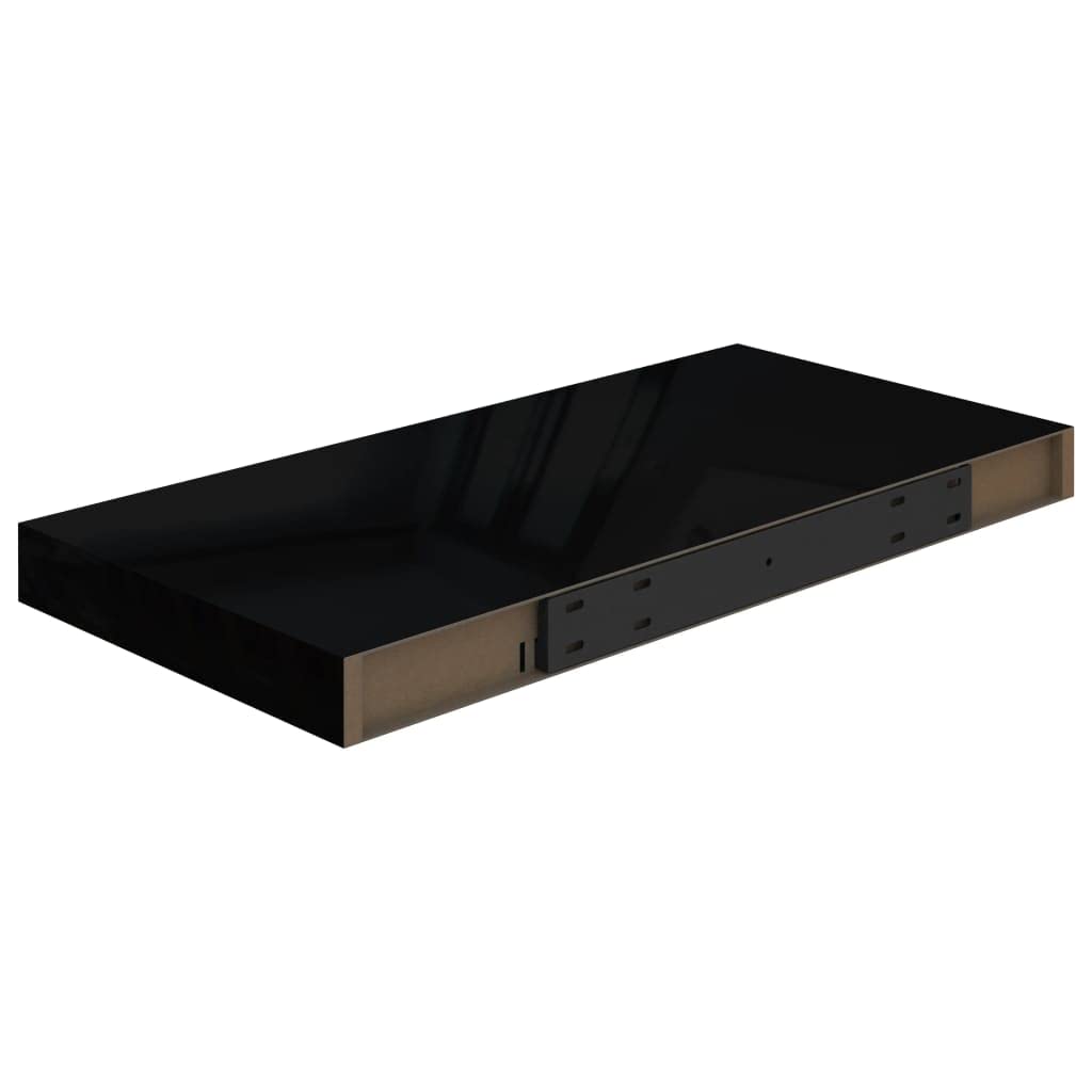 Floating Wall Shelves Set of 4 - Modern High Gloss Black MDF Shelves 19.7