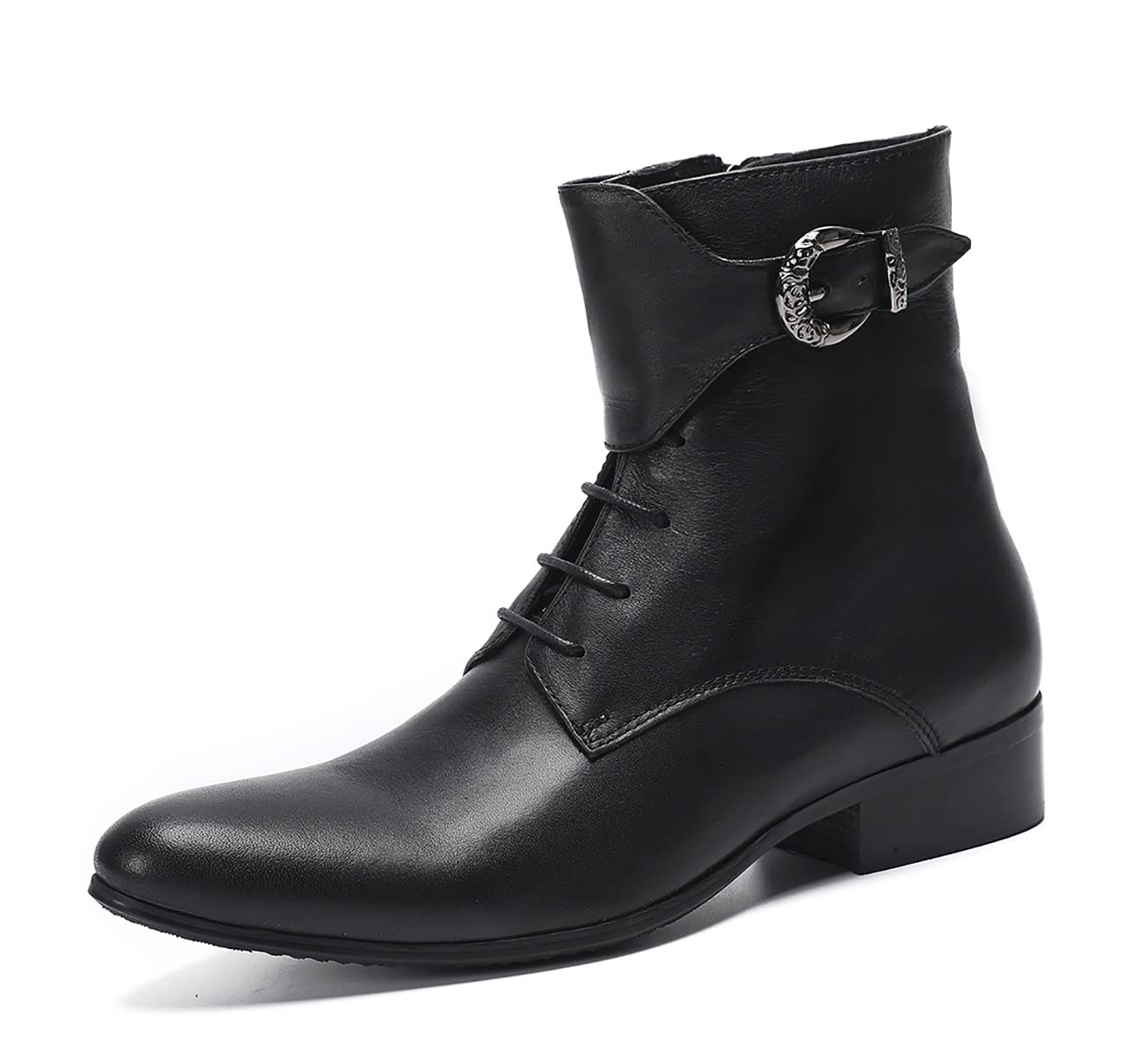 **Santimon Genuine Leather Cowboy Boots for Men - Western Chelsea Boots with Zipper & Buckles | Formal Dress, Casual Party, Prom, Wedding, Ballroom, Motorcycle Riding**