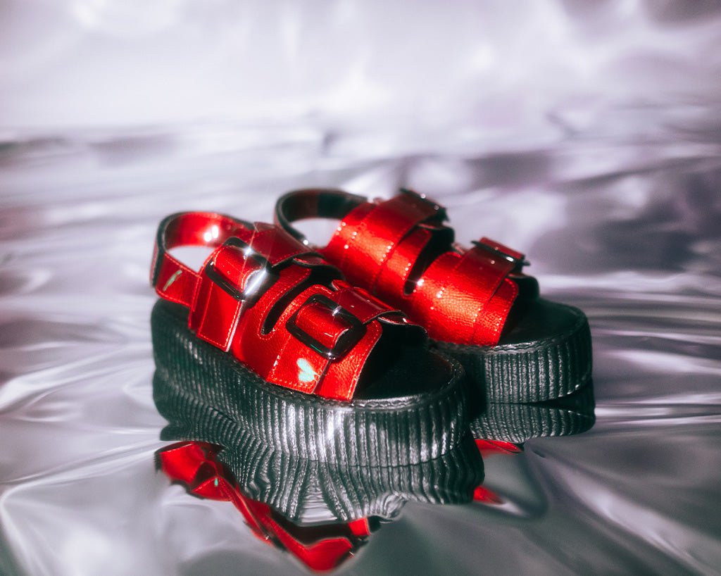 Stylish Red Patent Leather Sandals with 2 Adjustable Buckles - Perfect for Summer Outfits, Beach Vacations & Casual Wear