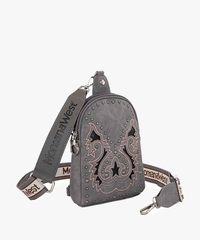 Montana West Embroidered Cutout Boot Scroll Sling Bag - Stylish Crossbody Purse for Women, Perfect for Casual Outings, Travel & Everyday Use