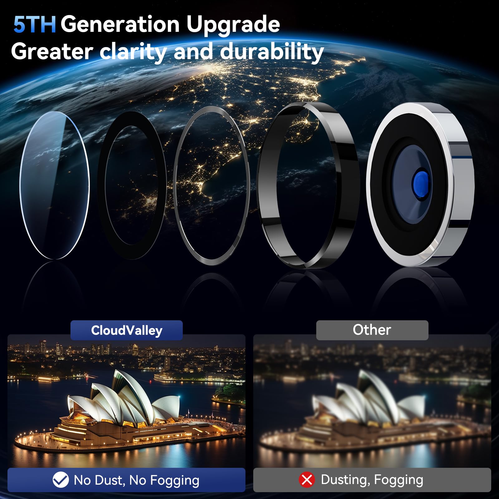 CloudValley iPhone 15 Plus/iPhone 15 Camera Lens Protector - Ultra HD Tempered Glass Cover with Metal Ring | Case Friendly | Scratch & Impact Protection | Perfect for Outdoor Photography & Travel