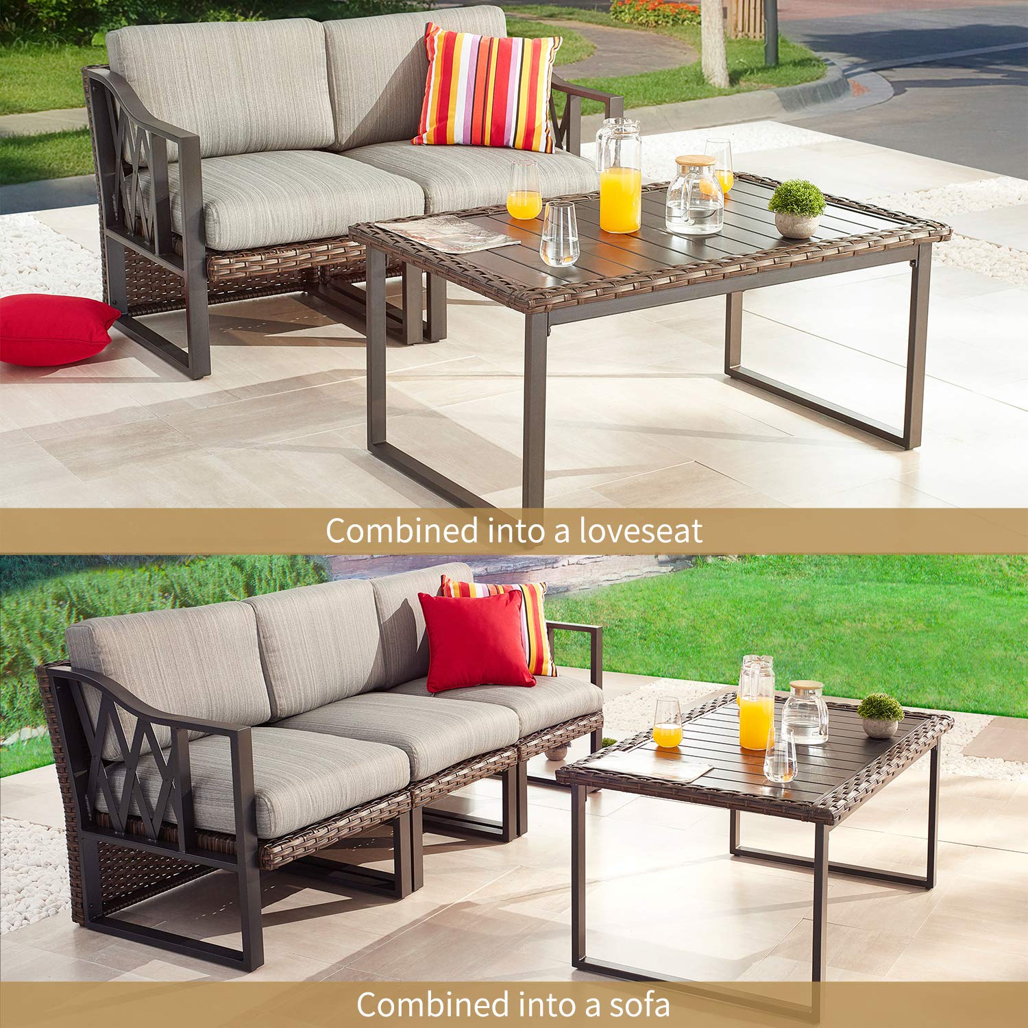 PatioFestival 9-Piece Modular Outdoor Wicker Conversation Set with Thick Olefin Cushions - Waterproof Patio Furniture Sofa for Garden, Poolside & Backyard Relaxation