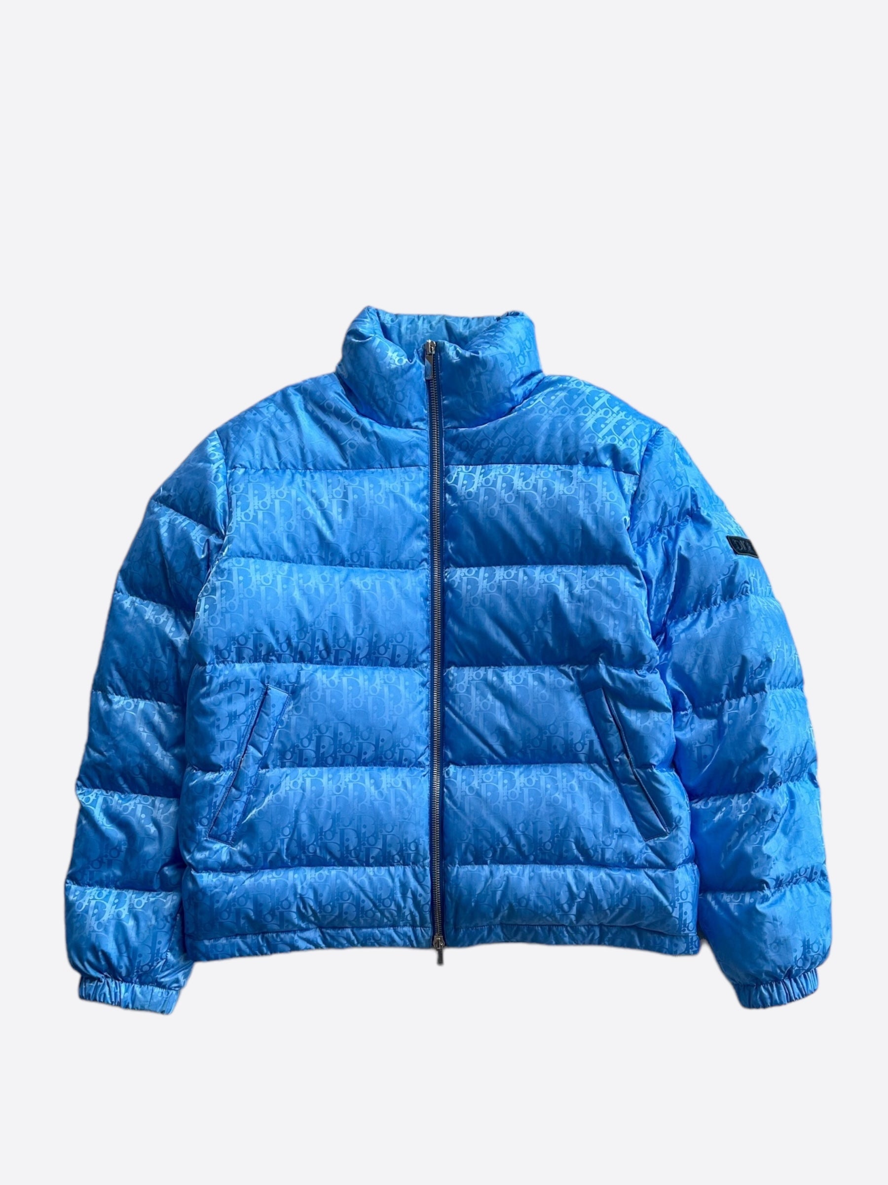 Dior Blue Oblique Puffer Jacket - Women's Winter Coat, Waterproof Down Jacket for Cold Weather | Fashion Outerwear for Street Style & Urban Commuting