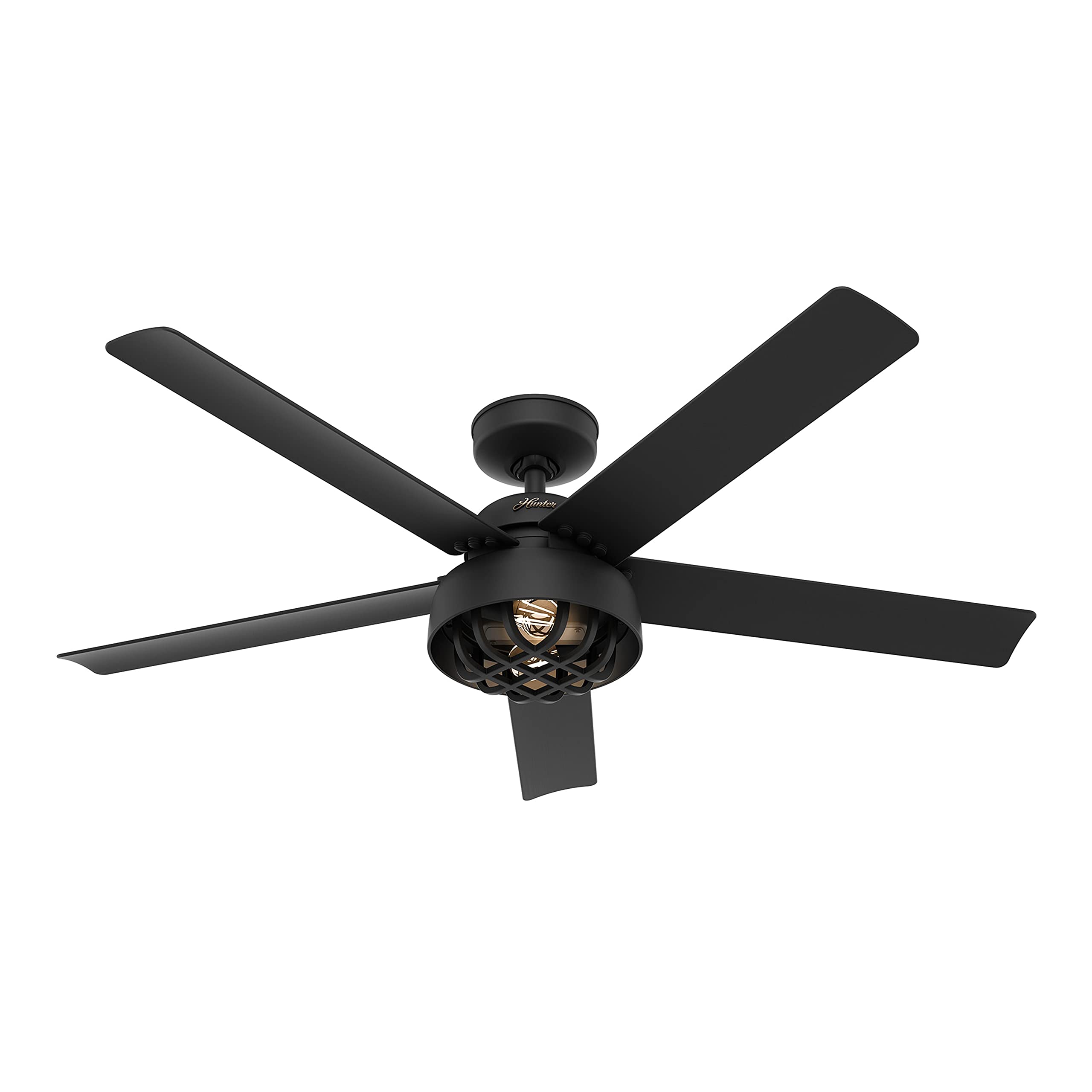 Hunter Fan 52 Inch Matte Black Outdoor Ceiling Fan with LED Light Kit & Remote Control - Damp Rated for Patio, Porch, Gazebo - Energy Efficient & Weather Resistant (Renewed)