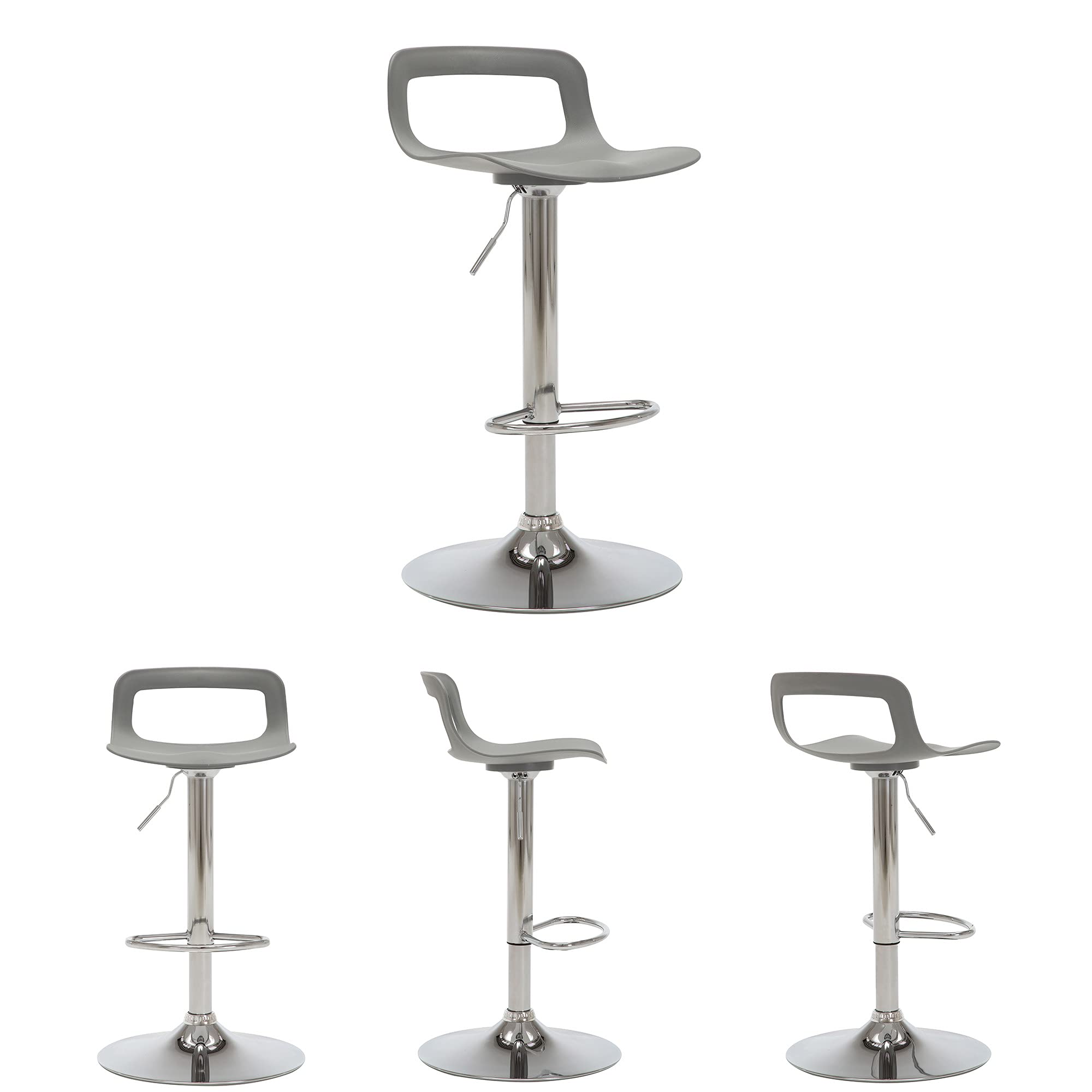 THKSBOUGHT Modern Bar Stools Set of 4 - Adjustable Height Plastic Counter Stools in Gray for Kitchen Island, Breakfast Bar & Home Decor