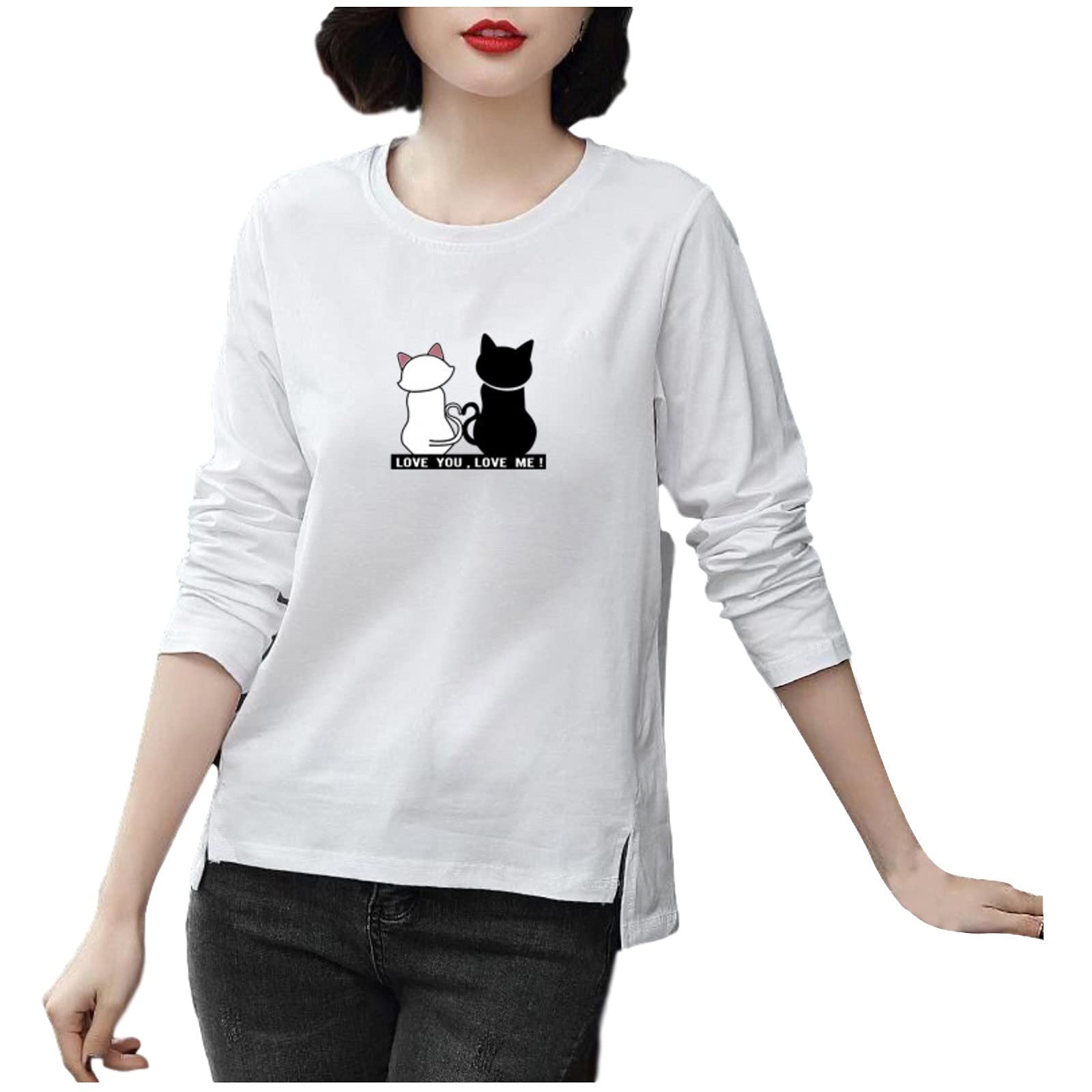 Women's V-Neck T-Shirt - Fashion Casual Long Sleeve Printed Blouse for Ladies (White, Medium) | Perfect for Work, Date Night & Everyday Wear
