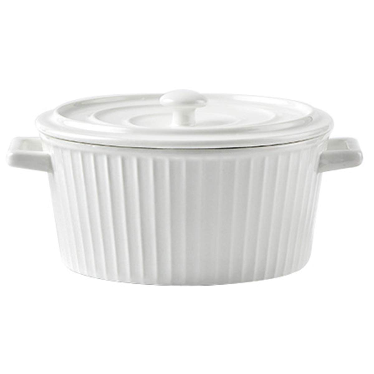 Ceramic Salad Bowl with Lid - White Rice Bowl, Fruit Bowl, Instant Noodle & Dessert Bowl for Kitchen, Dining, Meal Prep & Party Serving