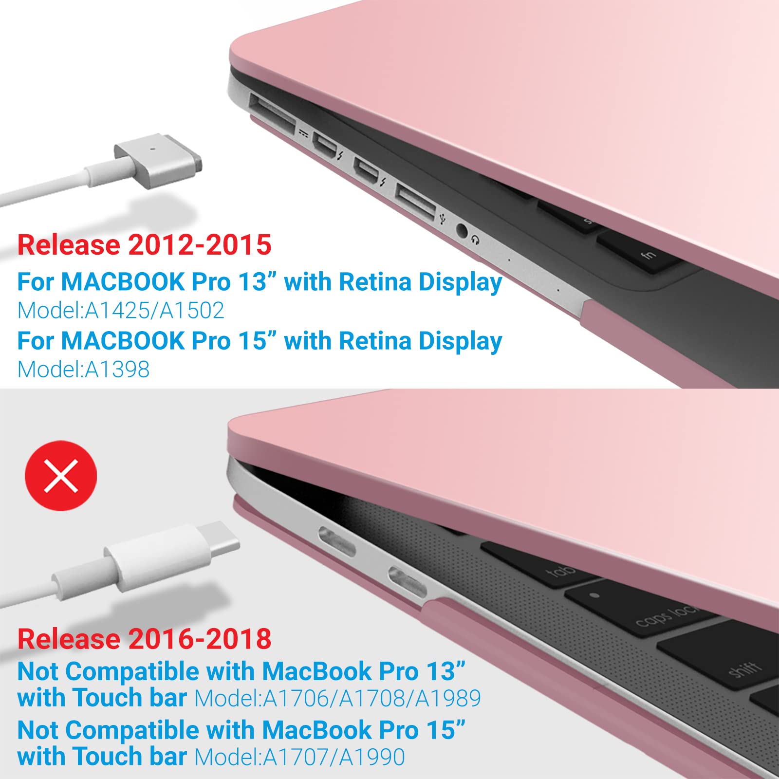 IBENZER Hard Shell Case Compatible with MacBook Pro 13 Inch 2012-2015 (A1502 A1425) - Keyboard Cover for Old Version Apple Mac Pro Retina 13 - Rose Quartz (R1301RQ+1) - Protective Cover for Work, Travel & School Use
