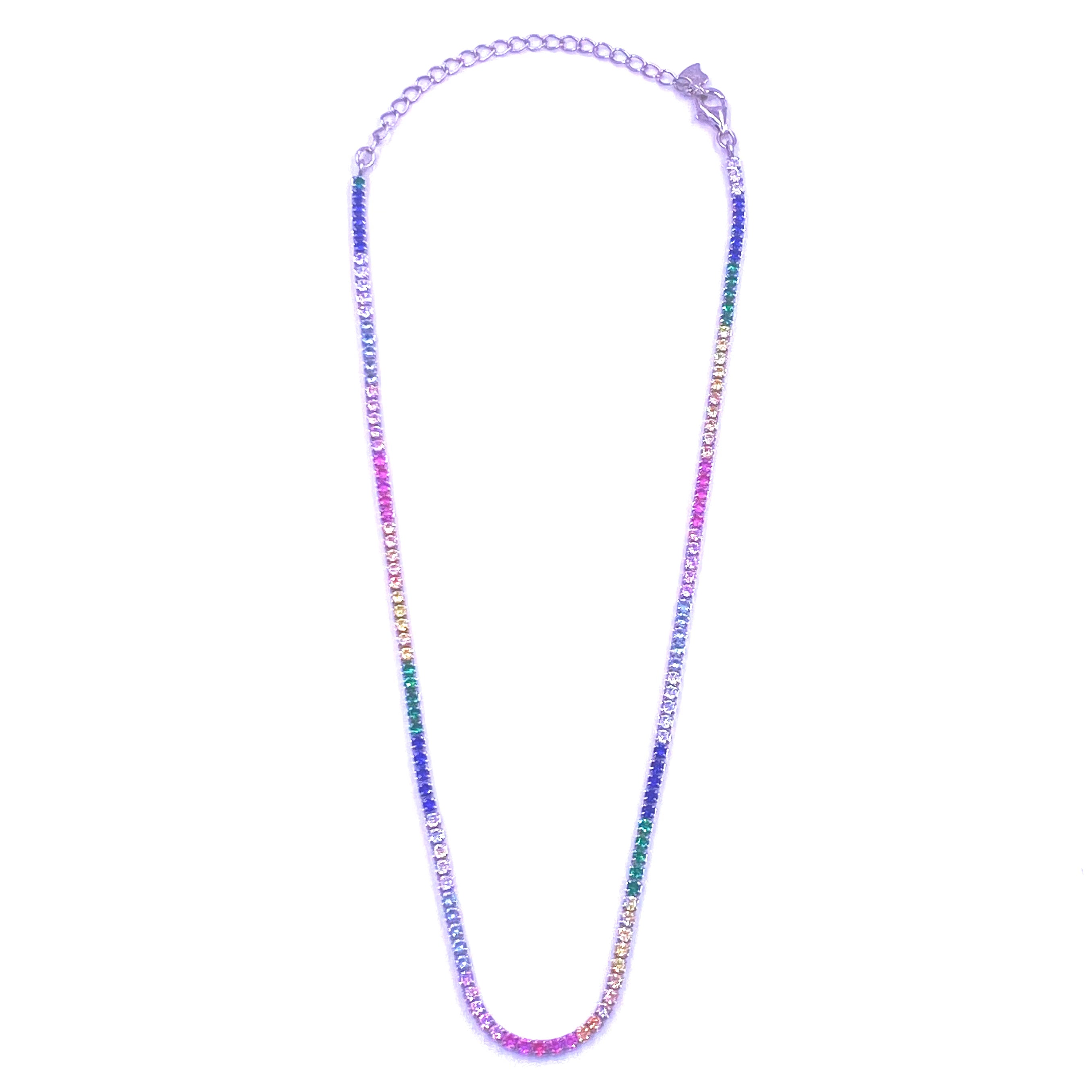 Ashley Gold Sterling Silver Rainbow CZ Eternity Necklace for Women - Elegant Cubic Zirconia Jewelry Gift for Anniversary, Birthday & Valentine's Day