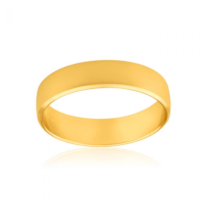 9ct Yellow Gold 5mm Half Round Beveled Ring - Size S - Elegant Wedding Band, Anniversary Gift, or Everyday Jewelry for Women