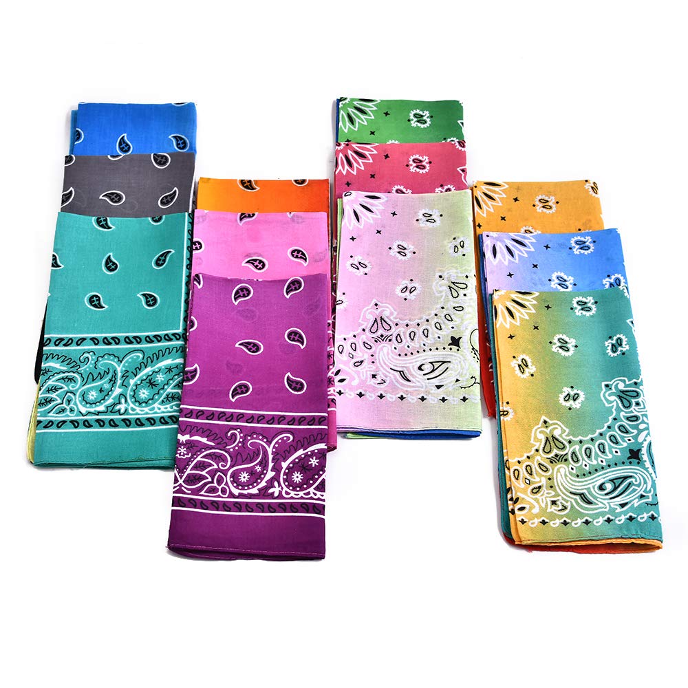 12 Pack Tie Dye Bandanas - 100% Cotton Paisley Print Bandanas for Men & Women, Gradient Color Fashion Headbands & Handkerchiefs - Perfect for Music Festivals, Western Outfits, and Outdoor Activities