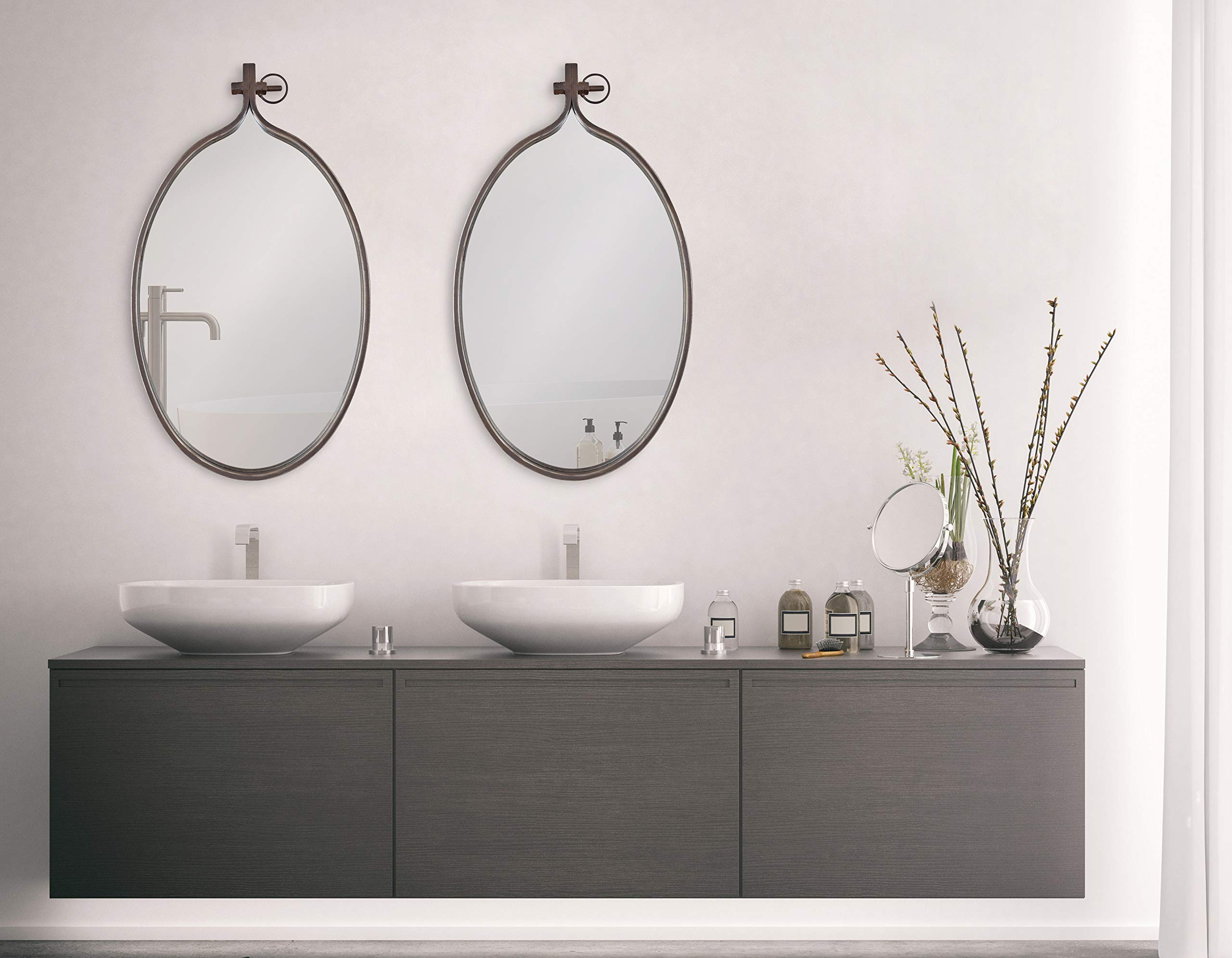 Kate & Laurel Yitro Rustic Oval Metal Framed Wall Mirror - 20x34 Inches - Industrial Chic Home Decor for Living Room, Bedroom & Entryway