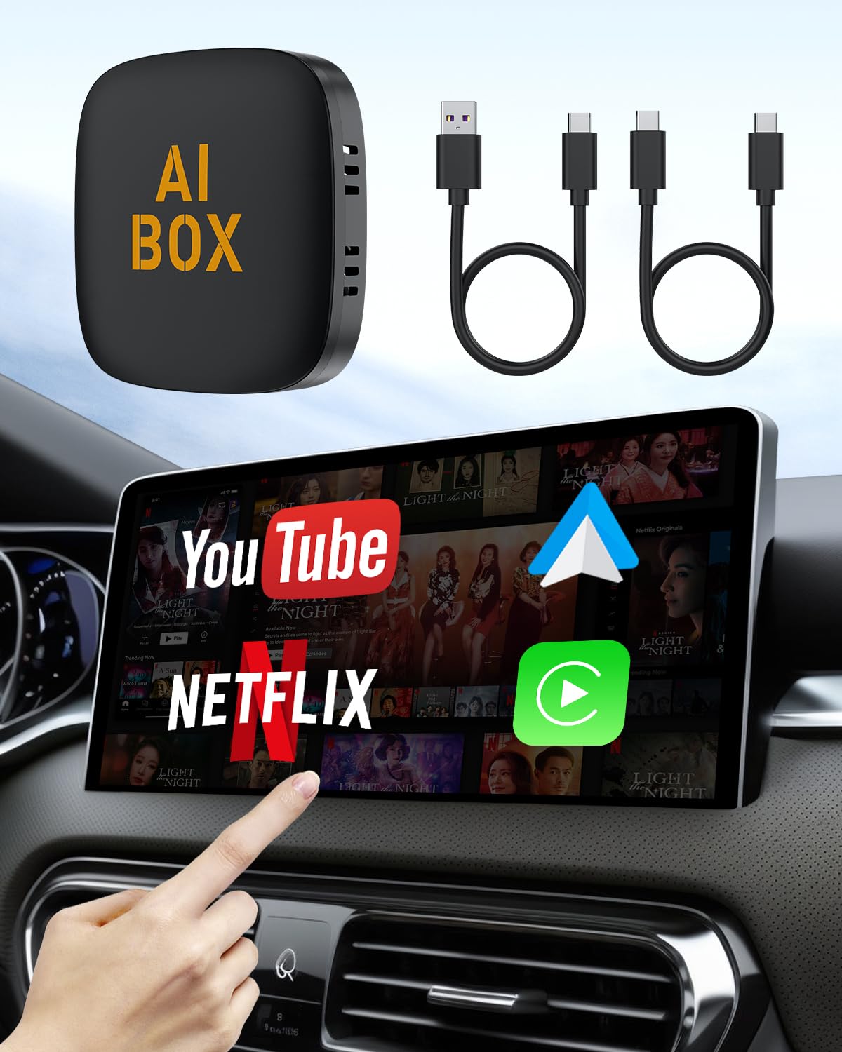 Wireless CarPlay Adapter & Android Auto Wireless Dongle - Magic Link AI Box for Netflix, YouTube, TF Card & USB - Convert Wired to Wireless for OEM Cars - Plug & Play - Perfect for Road Trips & Streaming Entertainment On-The-Go