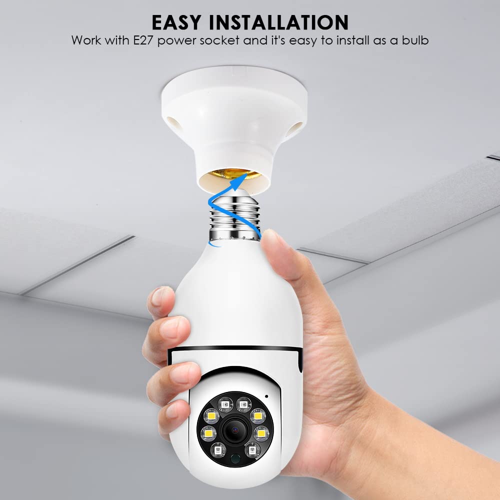 EVERSECU 1080P 2.0MP Wireless Light Bulb PTZ Security Camera - Motion Auto Tracking, 2-Way Audio, Night Vision, Tuya Smart Life App, WiFi IP PTZ CCTV Camera with E27 Connector (4 Pack) - Ideal for Home Security, Baby Monitoring & Pet Surveillance