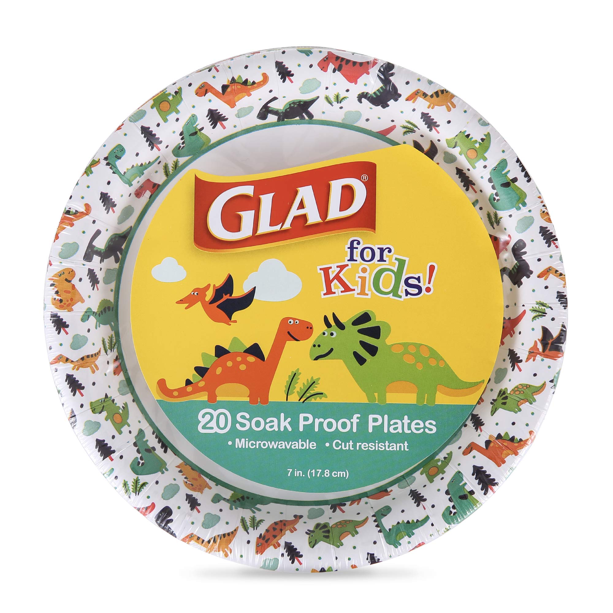 Dinosaur Disposable Paper Plates for Kids - 7 Inch, Soak Proof & Microwavable - 20 Count Party Plates - Perfect for Birthday Parties, Dinosaur Theme Events, Picnics, and Family Gatherings