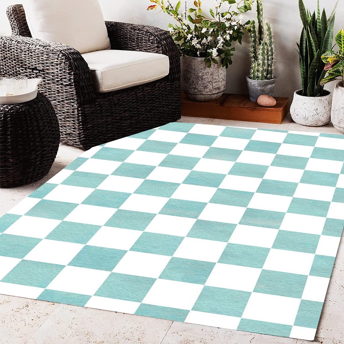 Blue and White Checkered Plaid Area Rug - Ultra Soft Shaggy Carpet for Living Room, Bedroom, Dining Table | Non-Slip Kitchen, Laundry, Bathroom Runner | 6x9 Feet Retro Home Office Floor Mat - Perfect for Cozy Spaces & Farmhouse Decor