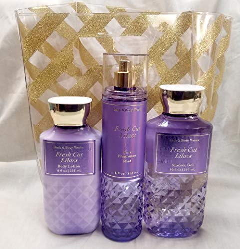 Bath and Body Works Fresh Cut Lilacs 3-Piece Body Care Gift Set - Fragrance Mist, Shower Gel & Lotion with Free Gift Bag - Perfect for Mother's Day, Birthday Gifts & Self-Care Pampering