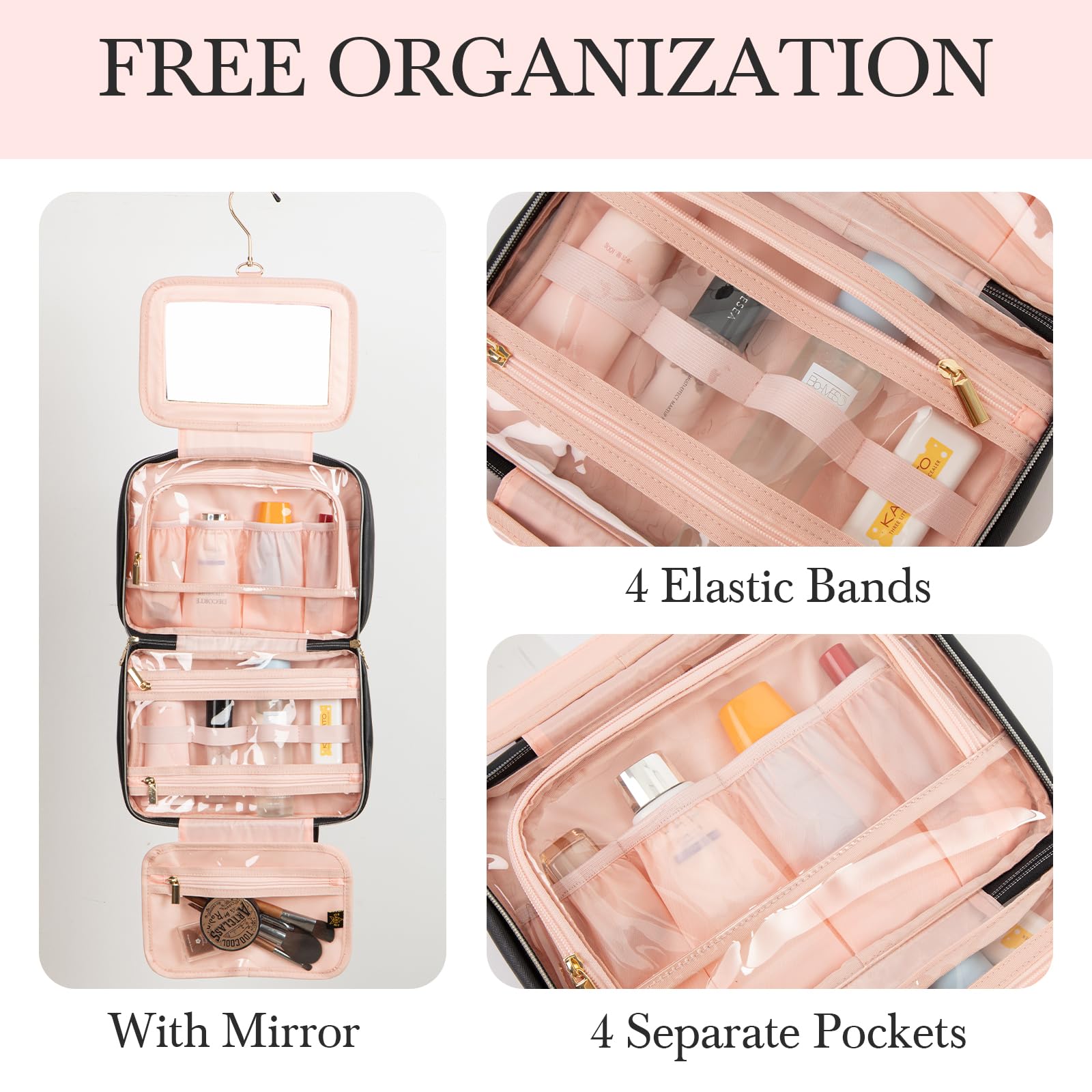 Waterproof Hanging Travel Toiletry Bag with Mirror - Large Cosmetic Organizer for Women & Men - Perfect for Toiletries, Makeup, Jewelry Storage - Ideal for Airplane, Camping, Business Trips & Vacation Essentials