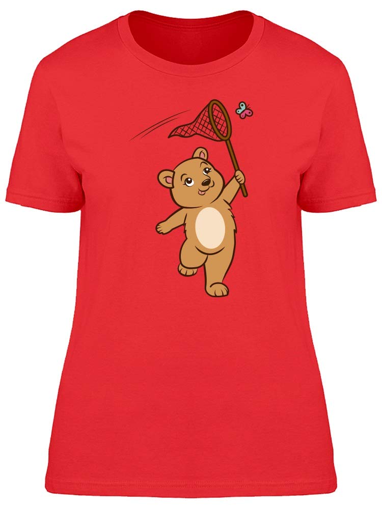 Women's Cute Bear Catching Butterfly Graphic T-Shirt - Casual Summer Tee for Outing, Dating & Streetwear Fashion