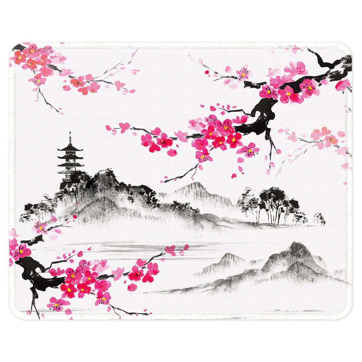 ITNRSIIET Non-Slip Rubber Base Gaming Mouse Pad with Stitched Edge - Waterproof, Textured Surface for Wireless Mouse, PC, Laptop & Office Use - 10.2×8.3 Inches Sakura Design - Perfect for Gaming, Work & Home Office Setup