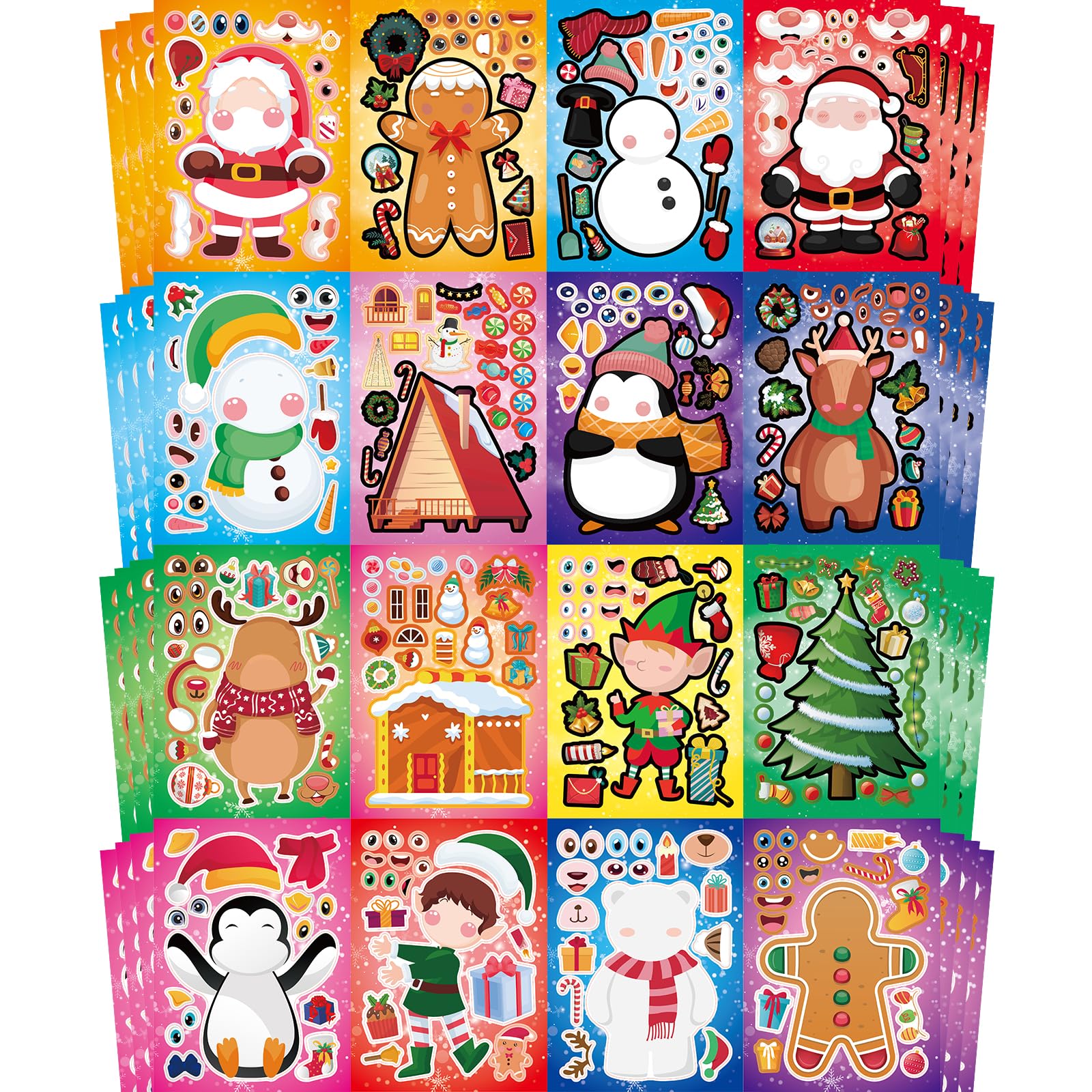 Aowplc Christmas Stickers 64 Sheets - DIY Holiday Character Stickers for Kids, Christmas Party Favors, Crafts & Activities - Perfect for Gift Wrapping, Scrapbooking & Holiday Decorations