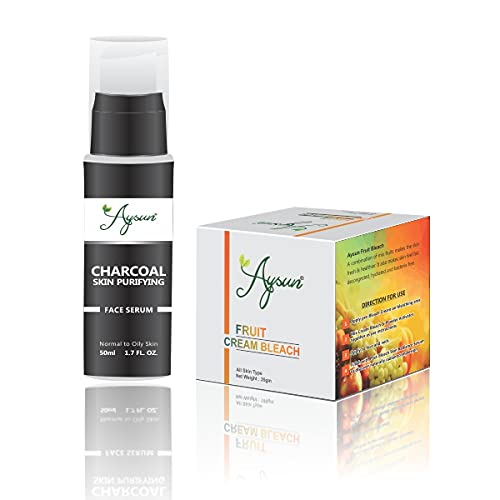 Aysun Charcoal Face Serum & Fruit Cream Bleach Kit - 2 Piece Skincare Set for Dark Spot Removal & Skin Brightening | Perfect for Daily Glow Routine & Special Occasion Prep