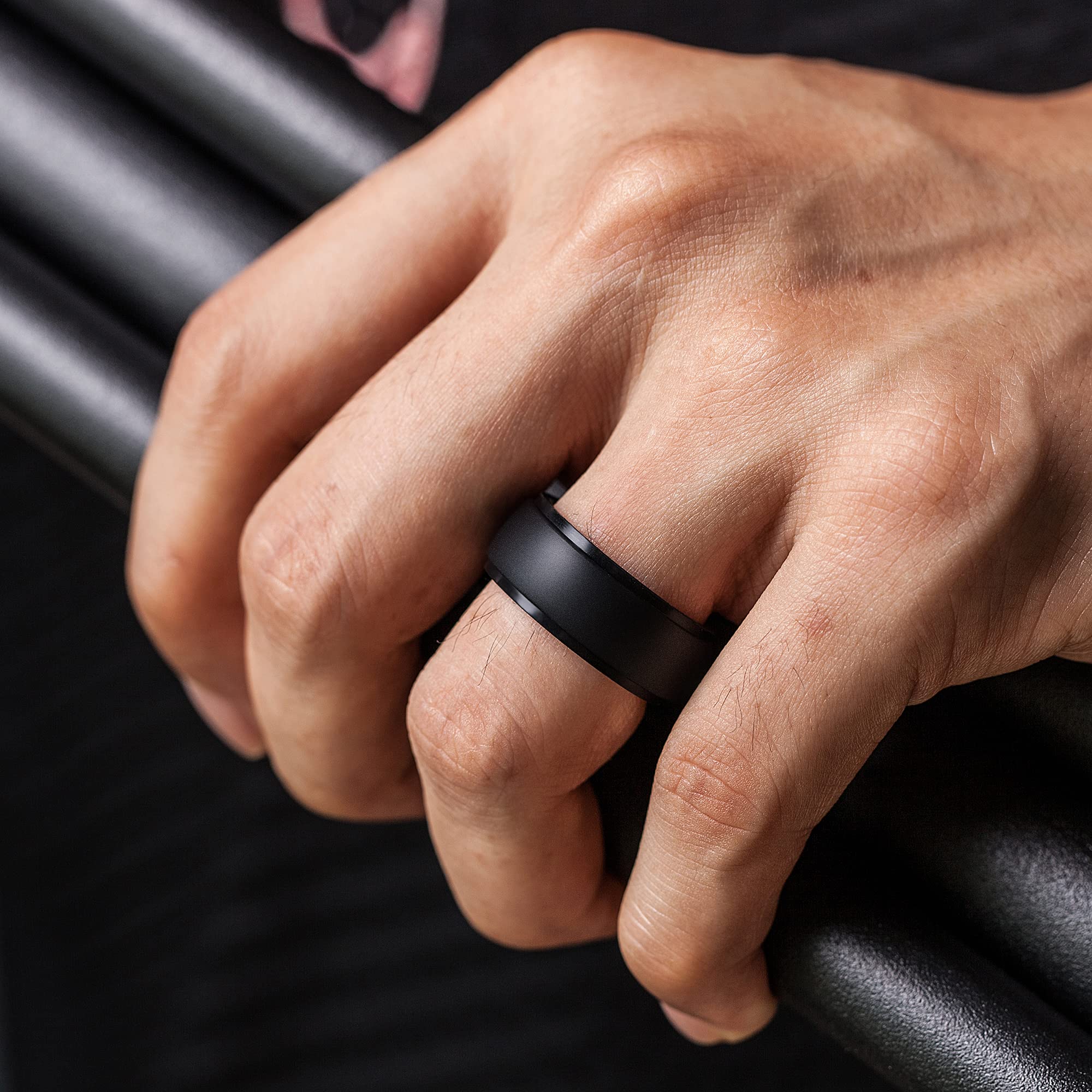 ThunderFit Silicone Wedding Rings for Men - Breathable Comfort Band with Engraved Line Design | Durable 8-Pack Mixed Rubber Rings for Gym, Swimming, Outdoor Activities & Everyday Wear
