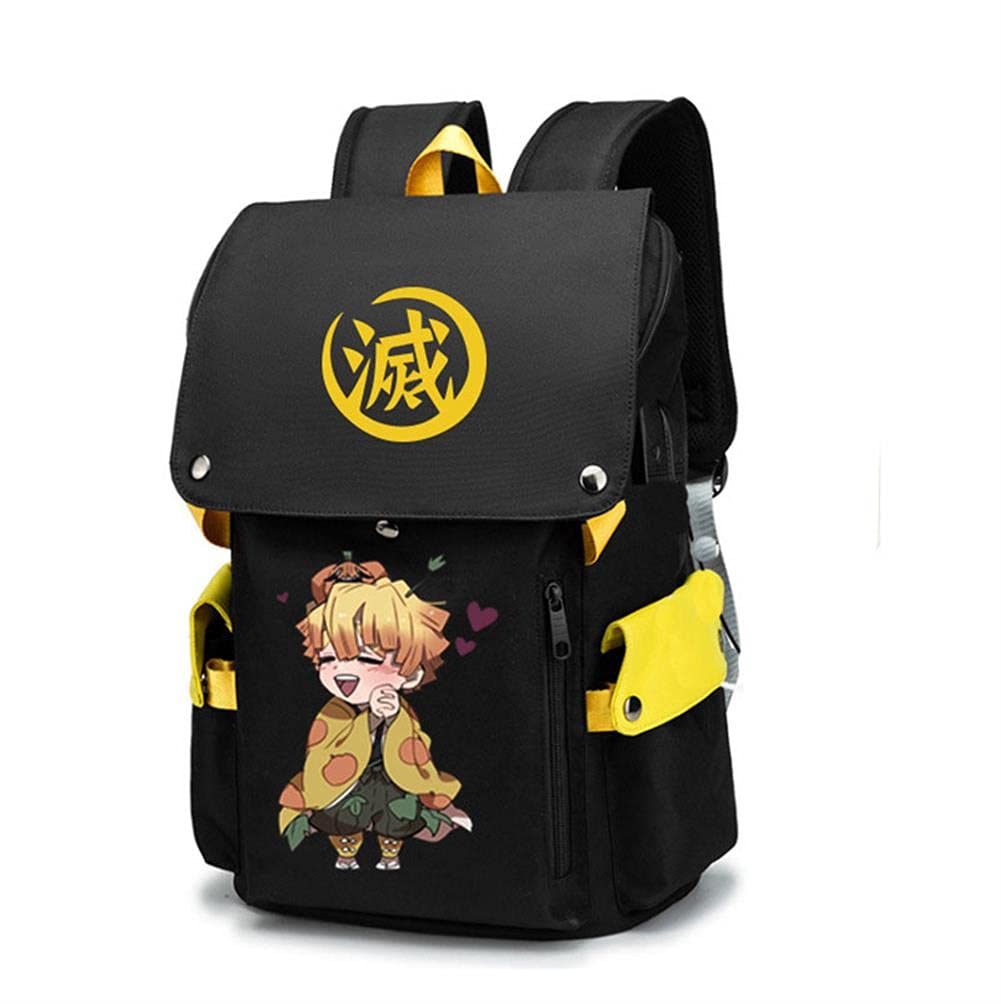 Demon Slayer Anime Backpack - Agatsuma Zenitsu Themed School Bag, Travel Laptop Backpack for Students & Cosplay | Perfect for School, Work, Travel & Anime Conventions