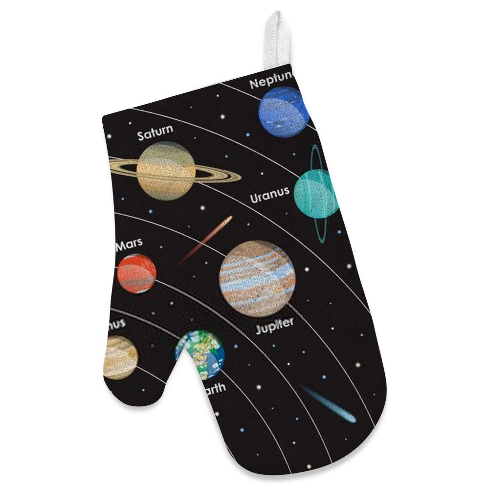 Kuizee 3-Piece Kitchen Apron Set - Solar System Themed Oven Mitts, Pot Holder & Apron for Cooking, Baking & BBQ - Perfect Gift for Home Chefs & Astronomy Lovers
